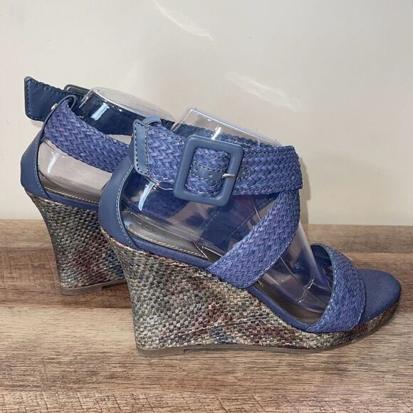 Dana Buchman Vintage Summer Woven Platform Wedge Sandals Blue Purple Size 10 - Picture 5 of 10
